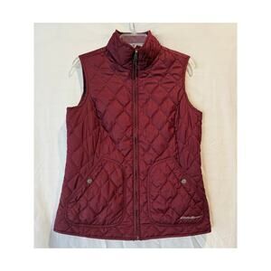 Women's Eddie Bauer Quilted Vest Medium Maroon Red Burgandy Front zip pockets